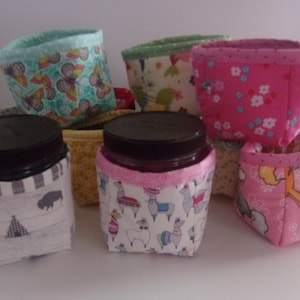 Fabric Ice Cream Cozy for pint-sized containers 3"H x3 1/2"W, reversible & padded. CLOSEOUT