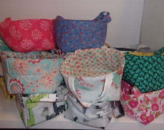 Fabric Baskets/Boxes with handles, reversible - 5 1/2" x 5 1/2" x 4" height