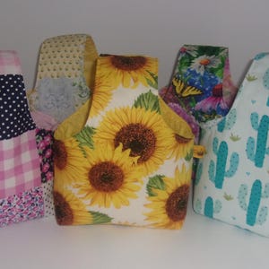 Fabric Project Tote Bag Basket with pockets and zipper pouch, lined & padded. 10 1/2" H x 8" W x 4" sides