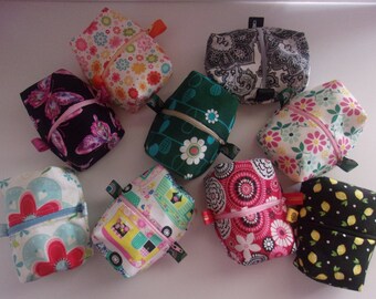 Boxy zippered bag for makeup/snack/toiletry bag, etc. - 5 1/2&quot; x 4&quot; x 2&quot;. Multiple prints