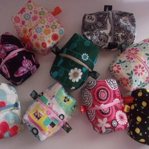 Boxy fabric zippered bag Makeup Snack Toiletry. 5 1/2" x 4" x 2"
