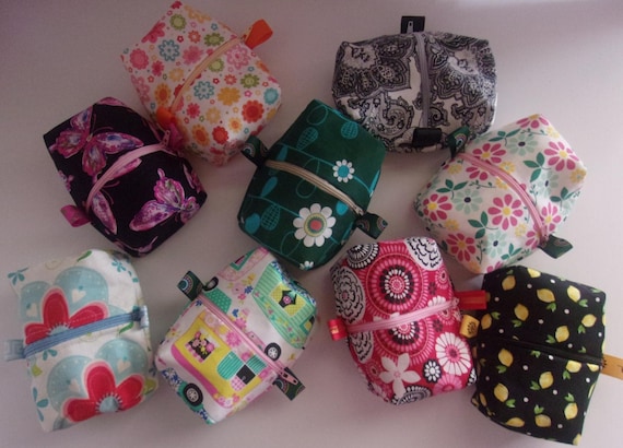 Boxy fabric zippered bag Makeup Snack Toiletry. 5 1/2" x 4" x 2"