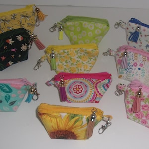 Teeny Tiny Makeup bag/pouch/case. Suede tassel, zipper closure and lobster clasp. 3&quot;W x 2 3/4&quot; H x 2&quot; D