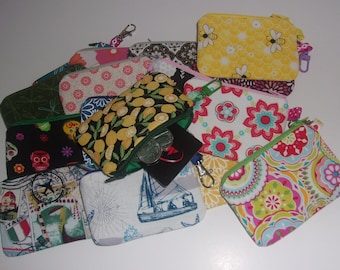 Fabric coin pouch/purse with zipper & lobster clasp - padded. Size 4 1/14" wide x 2 3/4" high