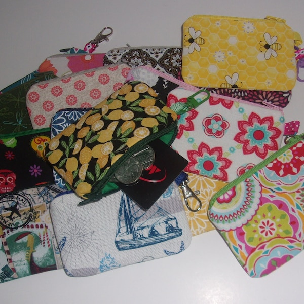 Fabric coin pouch/purse with zipper & lobster clasp - padded. Size 4 1/4" wide x 2 3/4" high