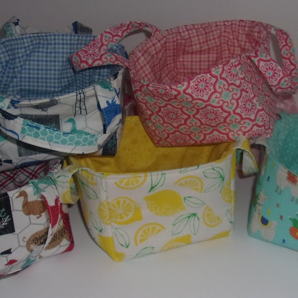 Fabric Baskets/Boxes with handles, reversible - 5 1/2" x 5 1/2" x 4" height