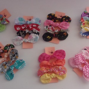 Bow Tie Top Knot Hair Ties / hair bows / knotted bow hair tie. Fabric. 3 1/2&quot; long. Set of 4