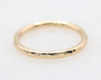 Solid 9ct or 18ct Recycled Gold Hammered 2mm Ring • 9K 18K Yellow, Rose, White Gold • Handmade • Wedding, Stacking or Midi Band