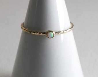 Opal Solid 9ct or 18ct Gold Ring • Handmade Opal Bezel Set Gold Jewellery • October Birthstone • Skinny Stacking Ring