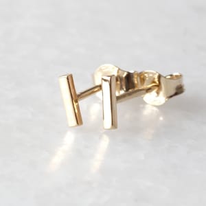 Solid 9ct or 18ct Recycled Gold Bar Stud Earrings • 5mm to 10mm • 9K 18K Yellow Gold • Handmade Studs • Single or Pair • Tiny Stick