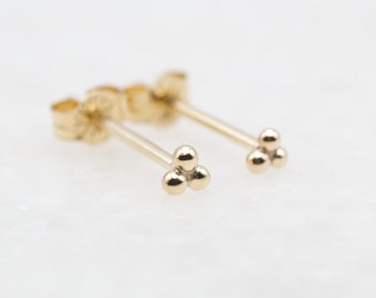 Solid Gold Triple Ball Stud Earrings • 9ct 14ct 18ct Yellow Rose White 9K 14K 18K Recycled Gold • 2mm 3mm 4mm 5mm • Single or Pair
