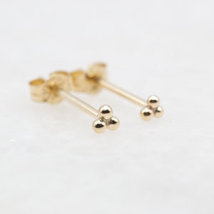 9ct, 14ct or 18ct Solid Recycled Gold Tiny Triple Ball Stud Earrings • Yelliw Rose White 9K 14K 18K  • 2mm 3mm 4mm 5mm • Single or Pair