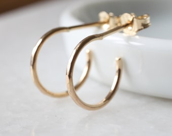 9ct, 14ct or 18ct Solid Gold Hammered Hoop Earrings • Yellow Rose White 9K 14K 18K Gold • 10mm 12mm Handmade Stud Hoops • Single or Pair