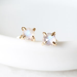 Moonstone Solid 9ct, 14ct or 18ct Gold Stud Earrings • Recycled 9K 14K 18K Yellow or Rose • Tiny Gemstone Studs • June Birthstone Jewellery