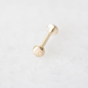 Solid 9ct or 18ct Gold Tiny Hammered Dot 18G Flat Back Threadless Push Pin Stud Earring • Recycled Gold • 5mm, 6mm, 7mm, 8mm Post • SINGLE
