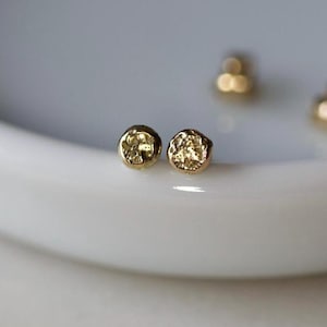 Organic Moon Crater Stud Earrings • Solid 9ct 14ct 18ct Yellow Rose White Gold • Tiny 1.5mm 2mm 3mm 4mm 5mm Studs • Single or Pair