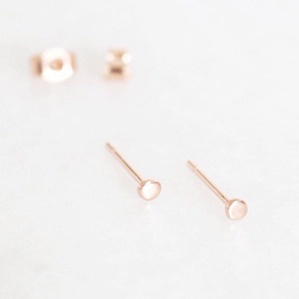 Solid 9ct Recycled Rose Gold Tiny Dot Stud Earrings • 9K Rose Gold • Handmade Dot Minimal Flat Circle 2mm 3mm Studs