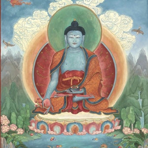 Medicine Buddha:  LARGE SIZES Bhaishijyaguru Vaiduryaprabha Healing space art Tibetan Buddhist sutras meditation