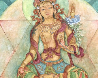 Ushnishavijaya GRÖSSERE GRÖSSEN Göttin der Long-Life-Langlebigkeit Chatrapati Sutra Chod Meditation Tibetisch-Buddhistische Dharma-Kunst Thangka Mantra