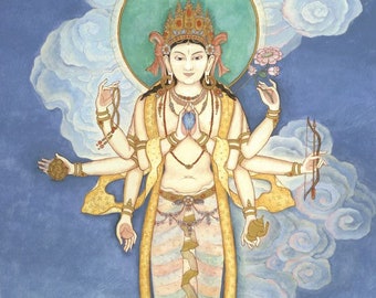 QuanYin Guanyin SMALLER SIZES  8 Armed Avalokitesvara, Tibetan Buddhist Thangka Thanka God of Compassion Healthcare treatment room art