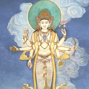 QuanYin Guanyin SMALLER SIZES  8 Armed Avalokitesvara, Tibetan Buddhist Thangka Thanka God of Compassion Healthcare treatment room art