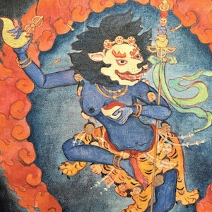 La Dakini Estatic, tarjeta de iniciación SimhaMukha tsakli con cabeza de león