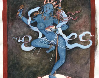 Fierce Blue Dakini Sky Dancer, with Purbha, the Magical Dagger, Dharma protector, Buddhism, Tibet, Fairy, Sky-goer,