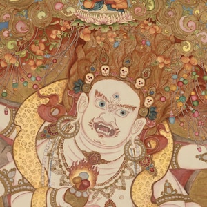 White Mahakala, LARGE SIZES Deity of Wealth Dharma Buddhist Meditation Protector Gonkar Mantra wish fullfiling jewel Fierce Avalokitesvara