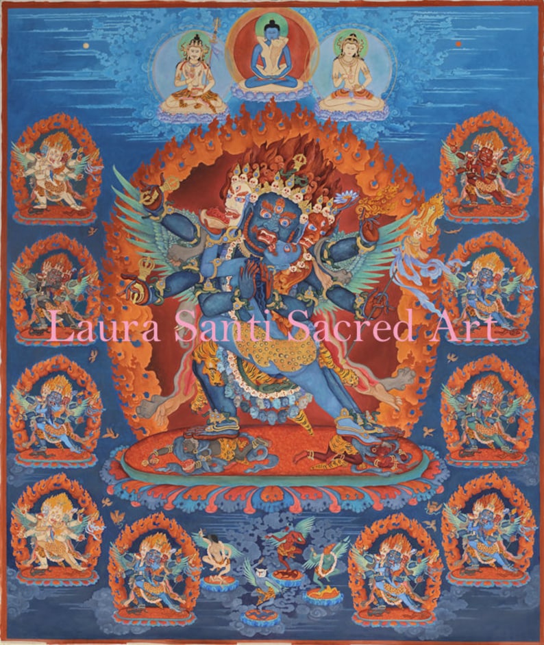 Magician Vajrakilaya Heruka SMALL SIZES thangka Buddhist deity in Yab-Yum Purbha exorcism bird headed dakinis samantabhadra image 2