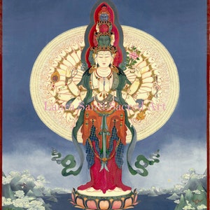 1,000 armed Bodhisattva Guanyin QuanYin Avalokiteshvara LARGE SIZES God of Compassion TIbetan Buddhist Thangka thanka tanka deity Mantra image 1