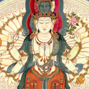 1,000 Armed Avalokiteshvara closeup CROPPED image, SMALLER SIZES image 1