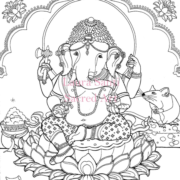 Ganesh Adult coloring page downloadable coloring elephant Hindu deity Kavish Ganesha