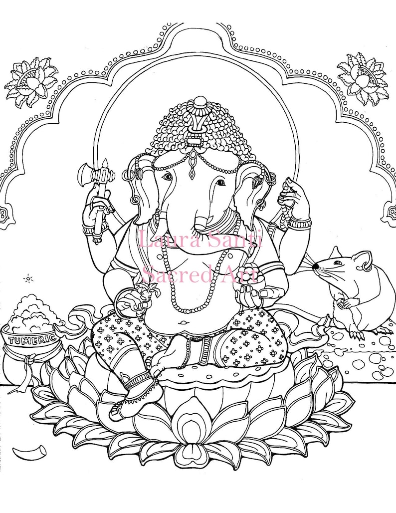 Ganesh Adult coloring page downloadable coloring elephant Hindu deity Kavish Ganesha image 1