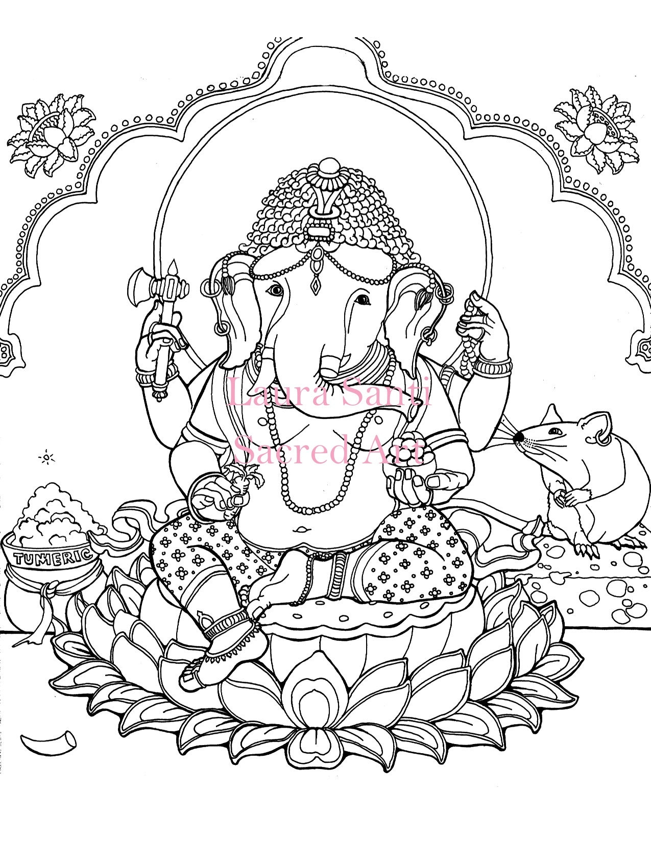 Ganesh Adult Coloring Page Downloadable Coloring Elephant Etsy