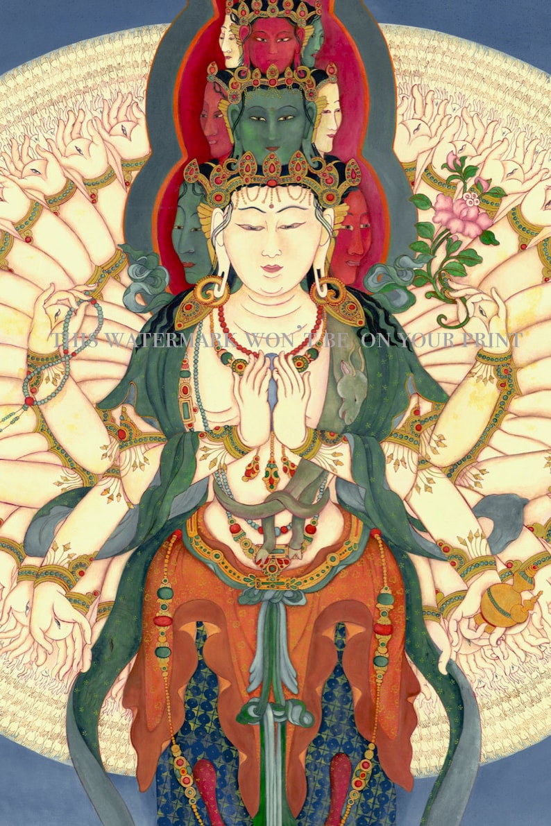 1,000 armed Bodhisattva Guanyin QuanYin Avalokiteshvara LARGE SIZES God of Compassion TIbetan Buddhist Thangka thanka tanka deity Mantra image 2
