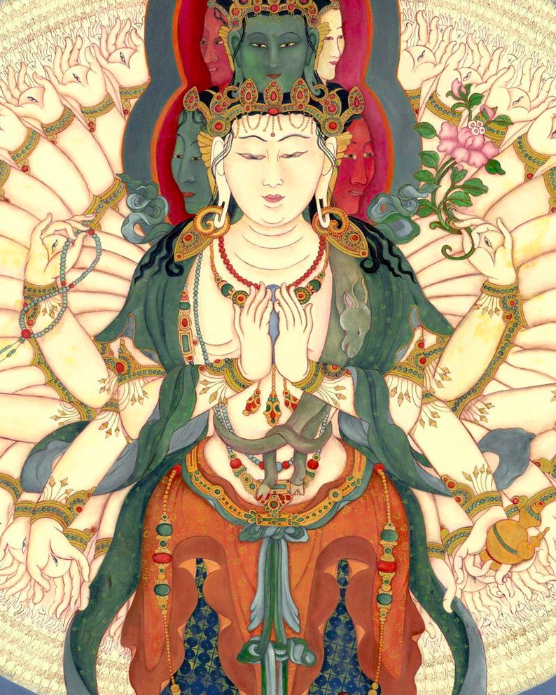 1,000 Armed Avalokiteshvara closeup CROPPED image, SMALLER SIZES image 2