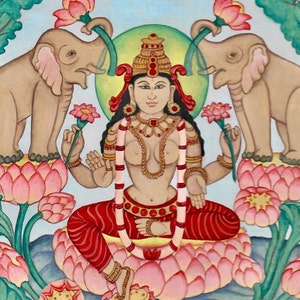 Lakshmi Hindu Goddess of Wealth, SMALLER SIZES Abundance and Fertility, holy tridevi with Parvati and Saraswati , wife of Vishnu image 1