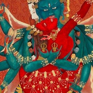 Chakrasamvara LARGE SIZES FULL Image: Samvara and VajraVarahi YabYum Tibetan deity Thangka Union of Wisdom and Compassion image 5