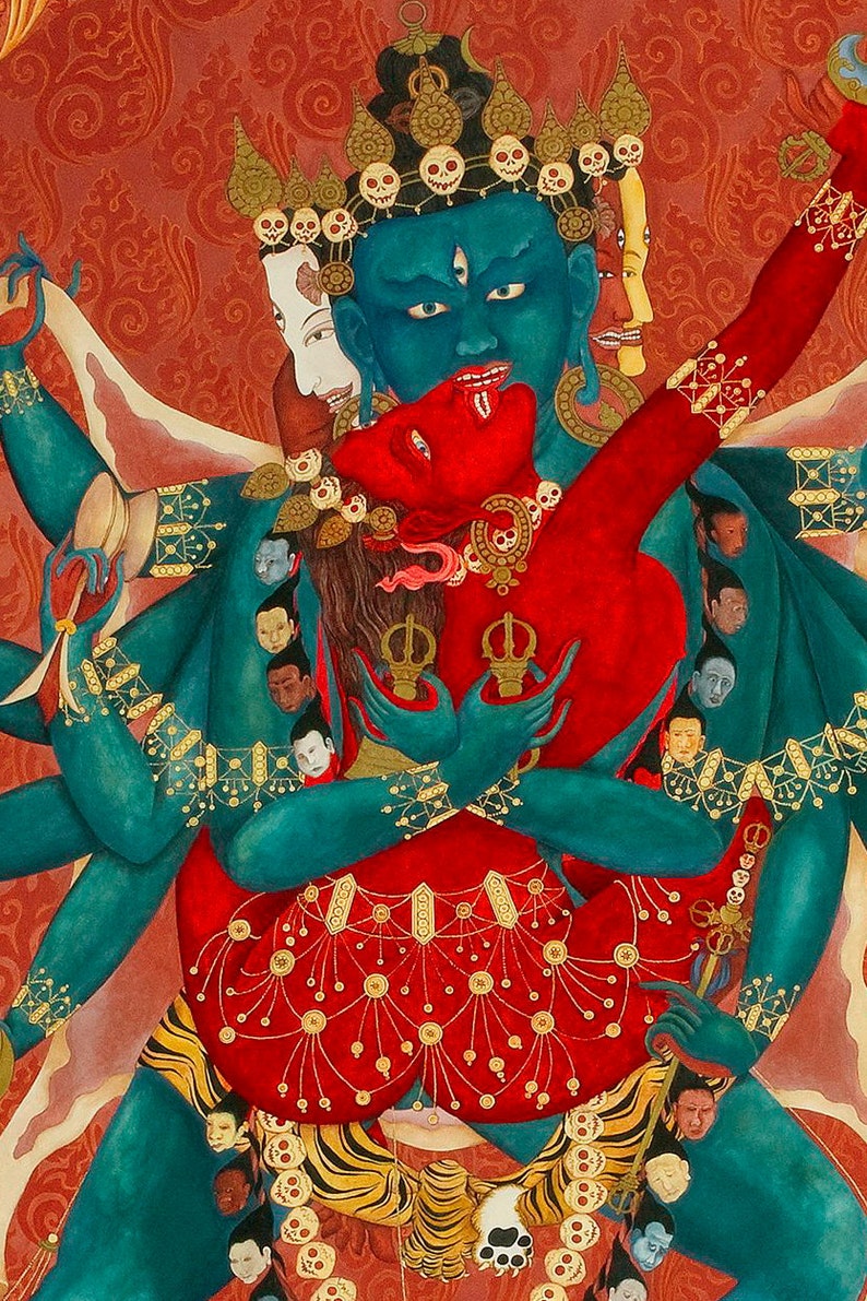 Chakrasamvara LARGE SIZES FULL Image: Samvara and VajraVarahi YabYum Tibetan deity Thangka Union of Wisdom and Compassion image 5