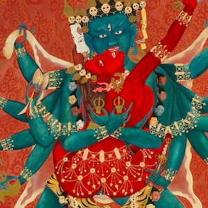 Chakrasamvara LARGE SIZES FULL Image: Samvara and VajraVarahi YabYum Tibetan deity Thangka Union of Wisdom and Compassion image 2