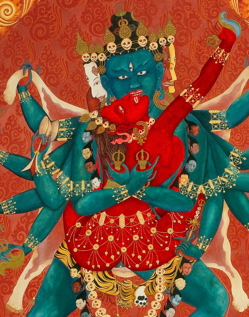 Chakrasamvara LARGE SIZES FULL Image: Samvara and VajraVarahi YabYum Tibetan deity Thangka Union of Wisdom and Compassion image 2