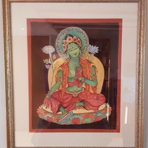 Green Tara Goddess of Compassion B SMALLER SIZES LISTING Thangka thanka Buddhist Deity Mother Goddess Tibetan Nepali art image 3