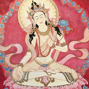 White Tara A SMALLER PRINTS Goddess Bodhisattva tantric deity tibetan buddhist thangka tangka thankga meditation devotional art Nepal image 5