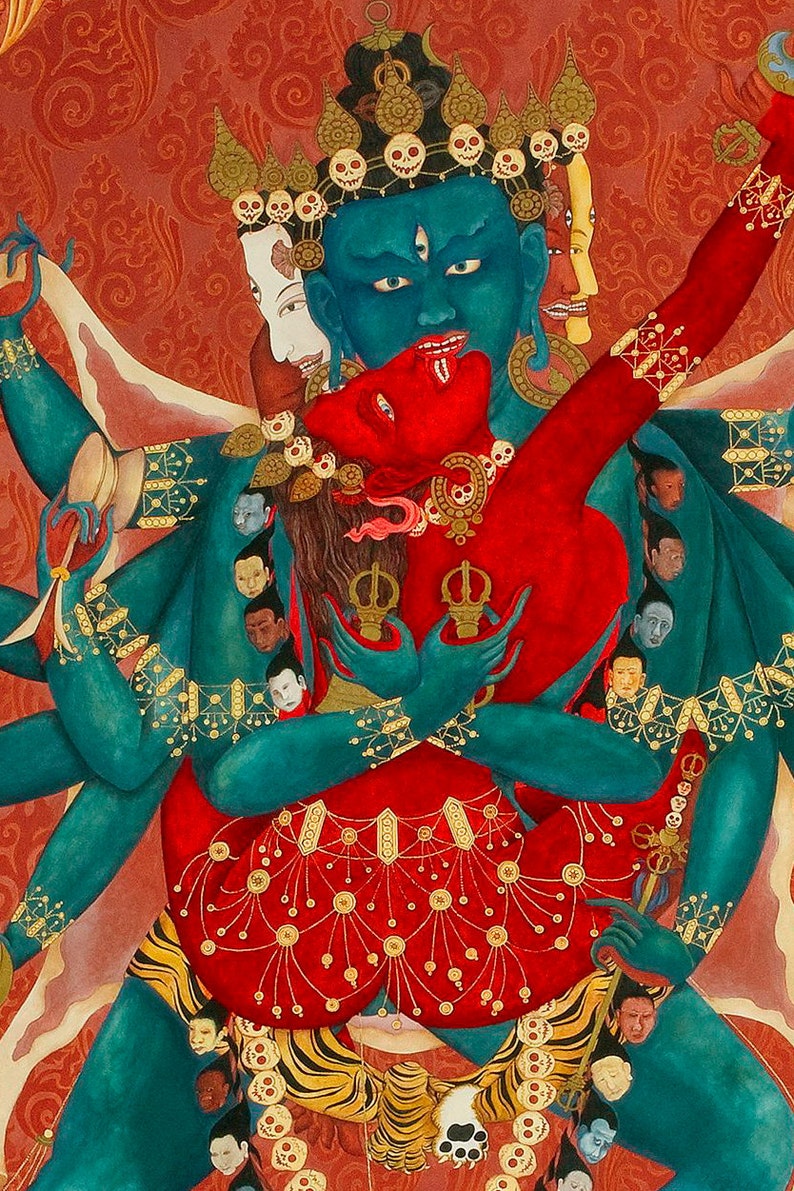 Chakrasamvara LARGE SIZES FULL Image: Samvara and VajraVarahi YabYum Tibetan deity Thangka Union of Wisdom and Compassion image 4