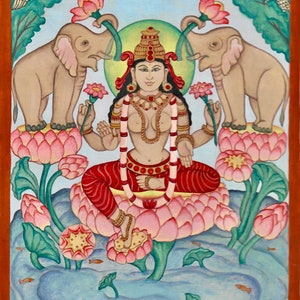 Lakshmi Hindu Goddess of Wealth, SMALLER SIZES Abundance and Fertility, holy tridevi with Parvati and Saraswati , wife of Vishnu image 3