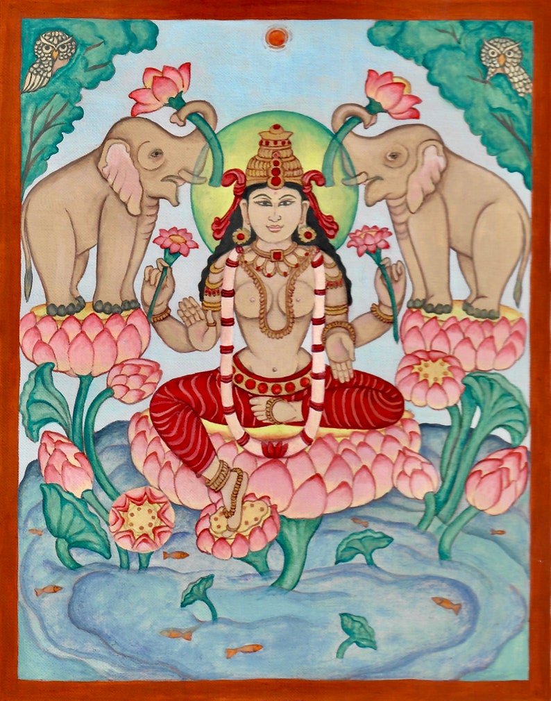 Lakshmi Hindu Goddess of Wealth, SMALLER SIZES Abundance and Fertility, holy tridevi with Parvati and Saraswati , wife of Vishnu image 3