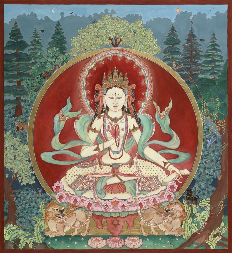 Parvati, Para, LARGER SIZES Mother Goddess, Maha Lakshmi, Devotional art, Healing Space Buddhism, Spiritual art, Nepalese Hindu Tibetan Art image 1