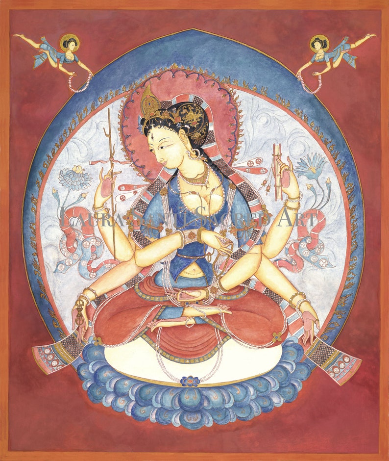 Prajnaparamita, SMALLER SIZES Mother Goddess of Past, Present, Future, Dharma, Meditation art, buddhism, incense, spiritual art, Himalayan image 1