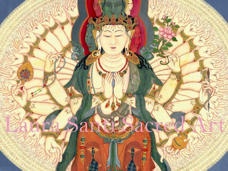 1,000 armed Bodhisattva Guanyin QuanYin Avalokiteshvara LARGE SIZES God of Compassion TIbetan Buddhist Thangka thanka tanka deity Mantra image 3
