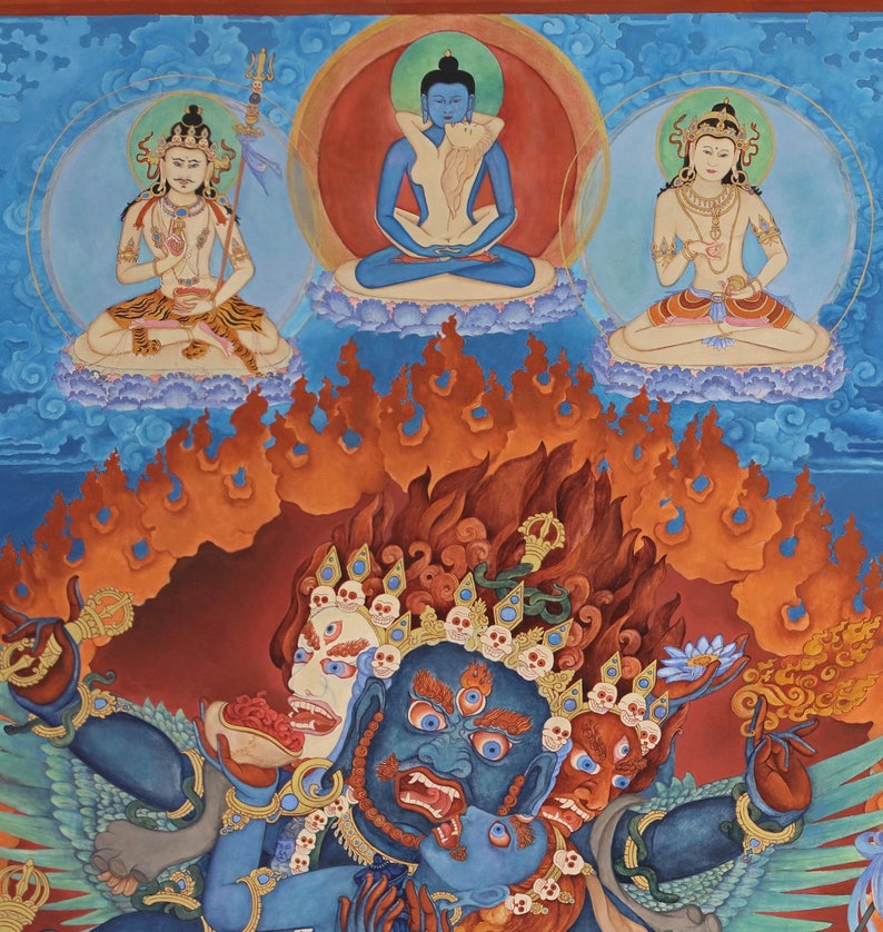 Magician Vajrakilaya Heruka SMALL SIZES thangka Buddhist deity in Yab-Yum Purbha exorcism bird headed dakinis samantabhadra image 4